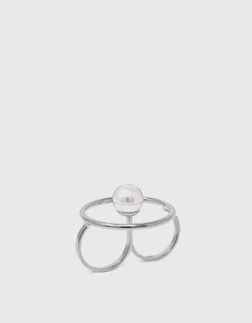 Double Finger Pearl Center Hoop Ring
