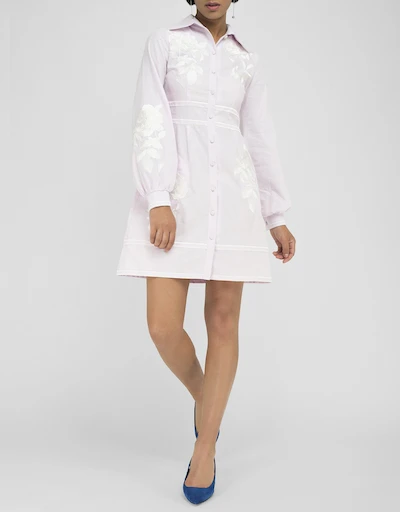 Soma 亞麻領口白色刺繡迷你襯衫式洋裝-Light Pink