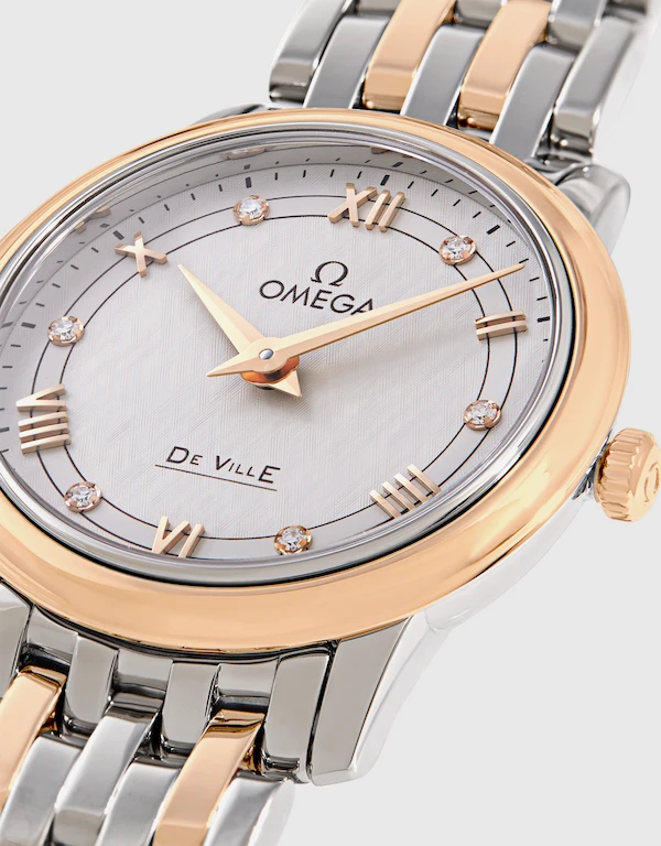 Omega 典雅系列 27.4mm 石英鑽石玫瑰金精鋼腕錶