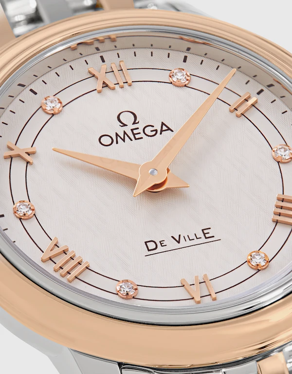 Omega De Ville Prestige 27.4mm Quartz Diamonds Red Gold Steel Watch