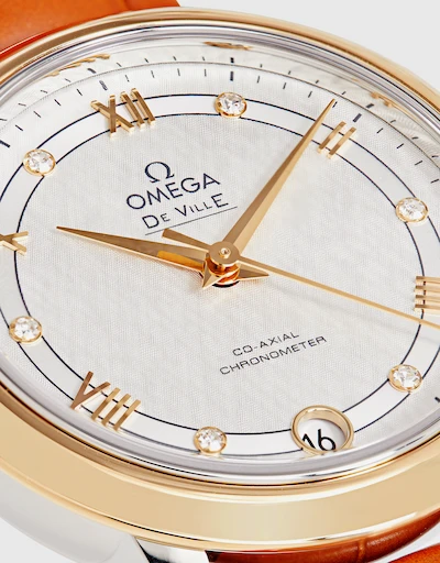 典雅系列 32.7mm 同軸擒縱天文台鑽石黃金皮革錶帶腕錶