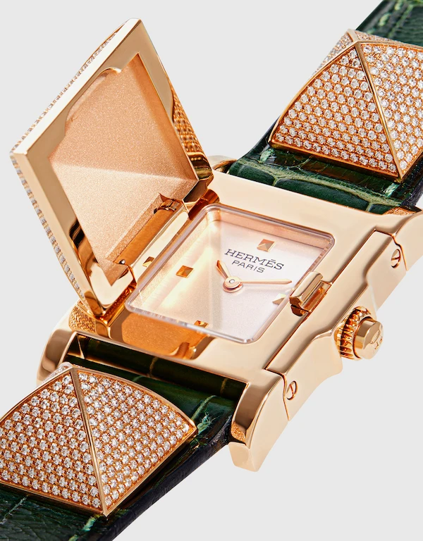 Hermès Medor 16mm Diamonds Alligator Leather Watch