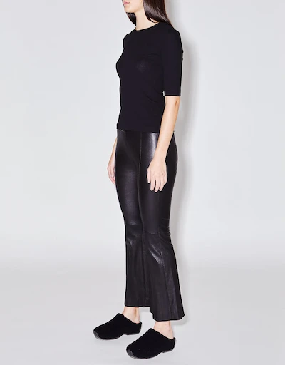 Pull On Cropped Flare Stretch Leather Plonge