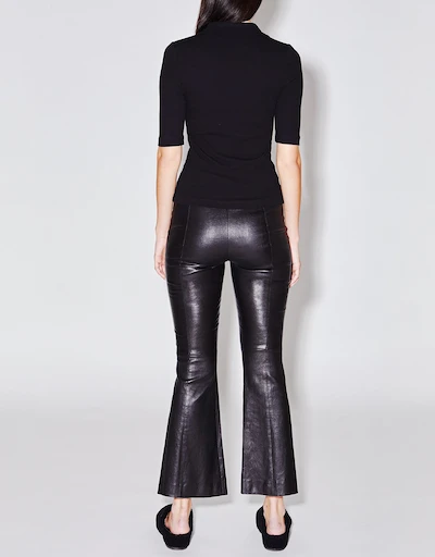 Pull On Cropped Flare Stretch Leather Plonge