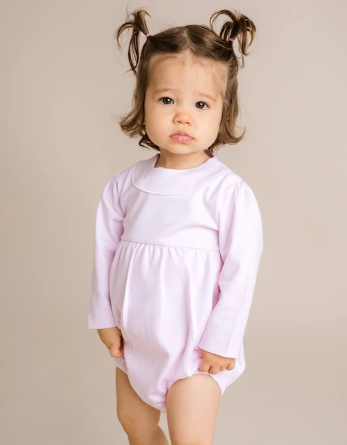 Baby Long Sleeve Jersey Bubble Romper-Pink 3-24M