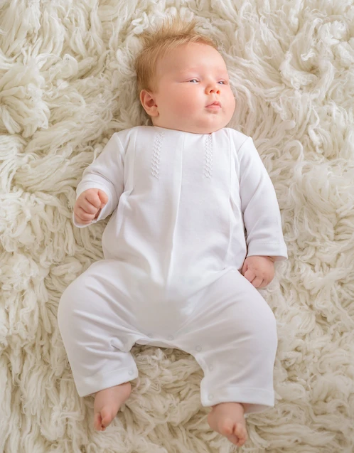 Baby Layette Long Sleeved One Piece-White 0-9M