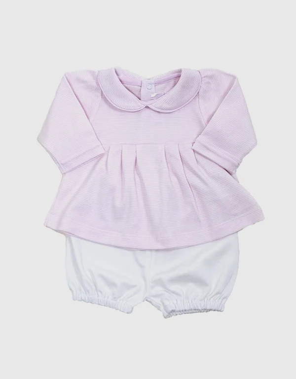 Cuclie Baby 嬰兒長袖上衣和短褲套裝-Pink Striped Top, White Short 3-24月