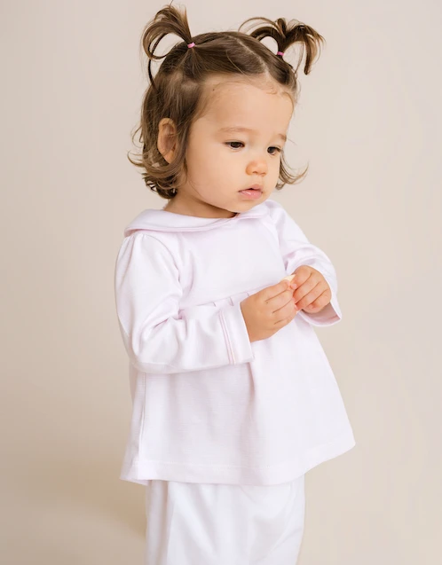 嬰兒長袖上衣和短褲套裝-Pink Striped Top, White Short 3-24月