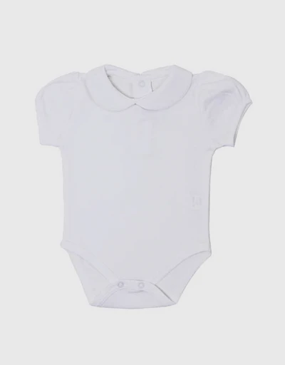 Baby Round Collar Short Sleeve Onesie-White 0-12M