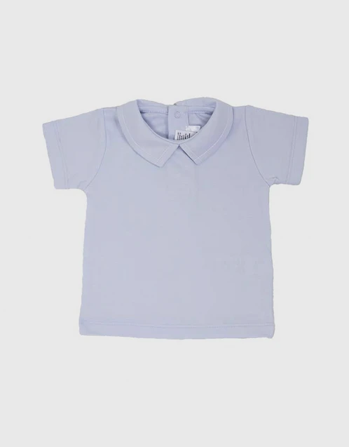 Kids Pointed Collar Short Sleeve Shirt-Light Blue 3-5Y