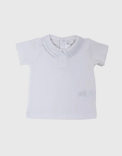 Kids Pointed Collar Short Sleeve Shirt-White 2-4Y