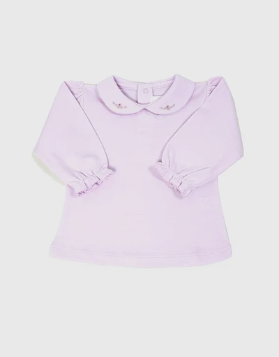 Baby Embroidered Collar Long Sleeve Shirt-Pink 12-24M