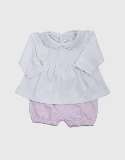Baby Long Sleeve Swing Top and Short Set-White Top, Pink Striped Short 2Y