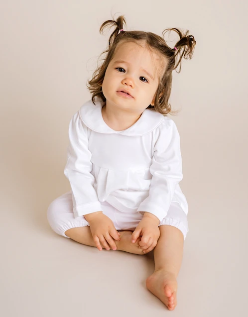 嬰兒長袖上衣和短褲套裝-White Top, Pink Striped Short 2歲