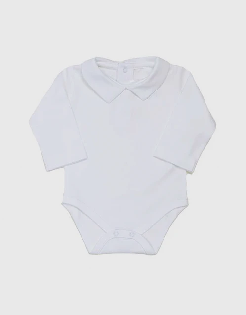 Baby Pointed Collar Long Sleeve Onesie-White 0-12M