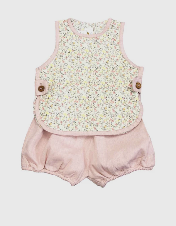 Cuclie Baby 嬰兒花園碎花圍裙套裝-Pink Multi 3-18月