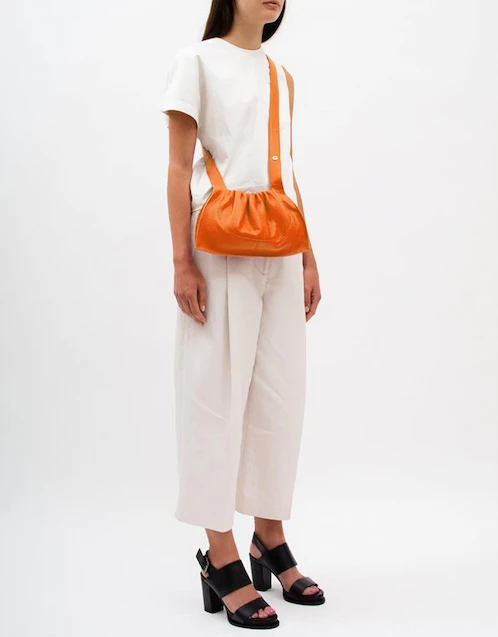 Ana Pebble Leather Ruched Flat Tote Crossbody Bag-Saffron