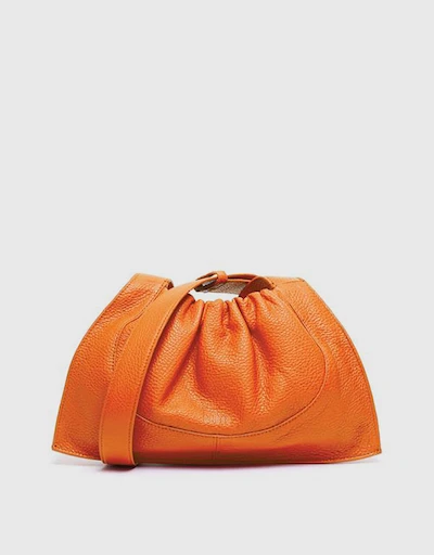 Ana Pebble Leather Ruched Flat Tote Crossbody Bag-Saffron