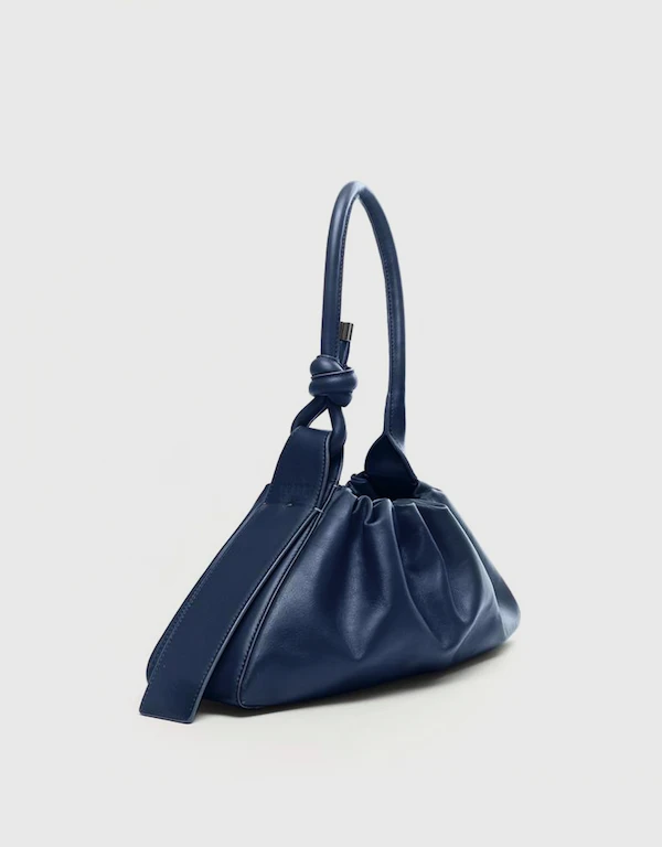 Behno Tina Nappa Leather Ruched Baguette Bag-Navy