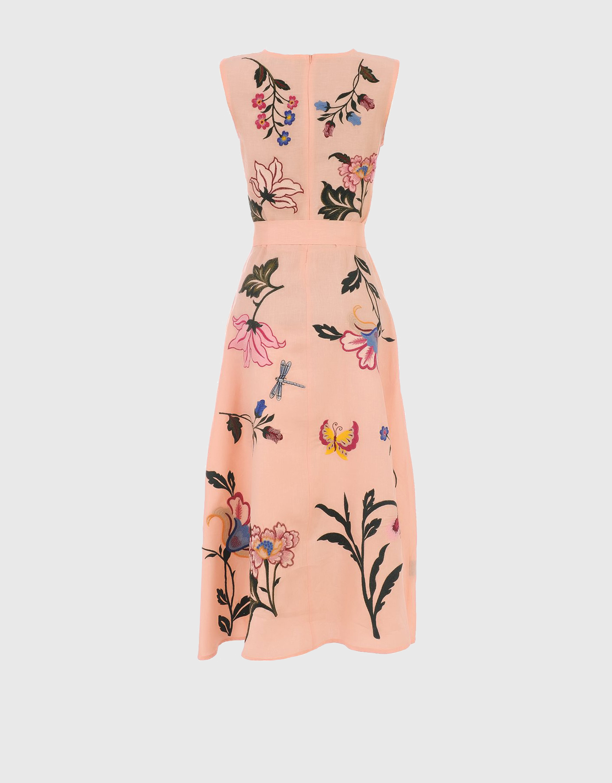 Fanm Mon Gloriosa Linen Floral Embroidery Sleeveless A Line Midi Dress-Peach - M Fanm Mon Gloriosa Linen Floral Embroidery Sleeveless A Line Midi Dress-Peach - M