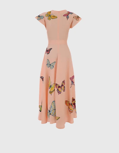 Papiyon Linen Butterfly Embroidery Maxi Dress-Peach