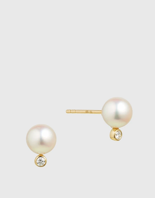 Ruifier Jewelry  Morning Dew Purity Pearl and Diamond 18ct Yellow Gold Earrings 