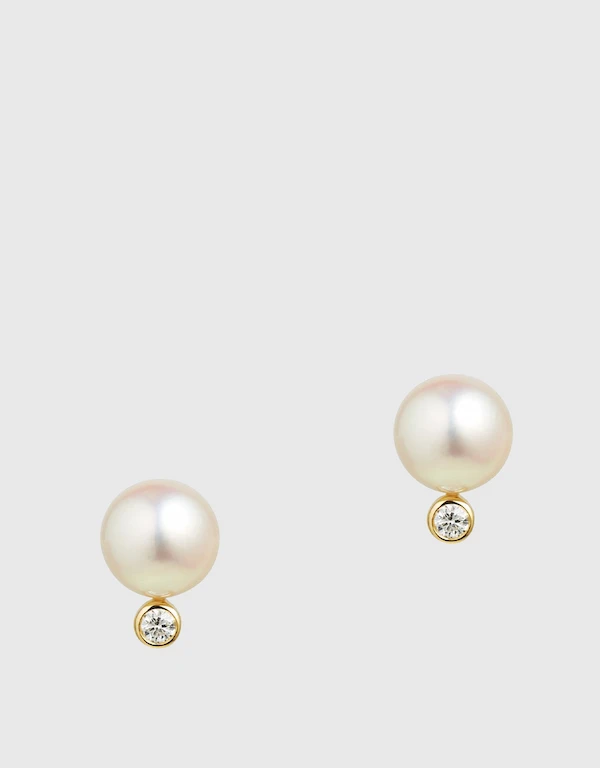 Ruifier Jewelry  Morning Dew Purity Pearl and Diamond 18ct Yellow Gold Earrings 