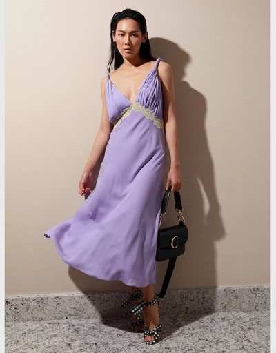Kiara Lace-Detailed Satin Midi Dress