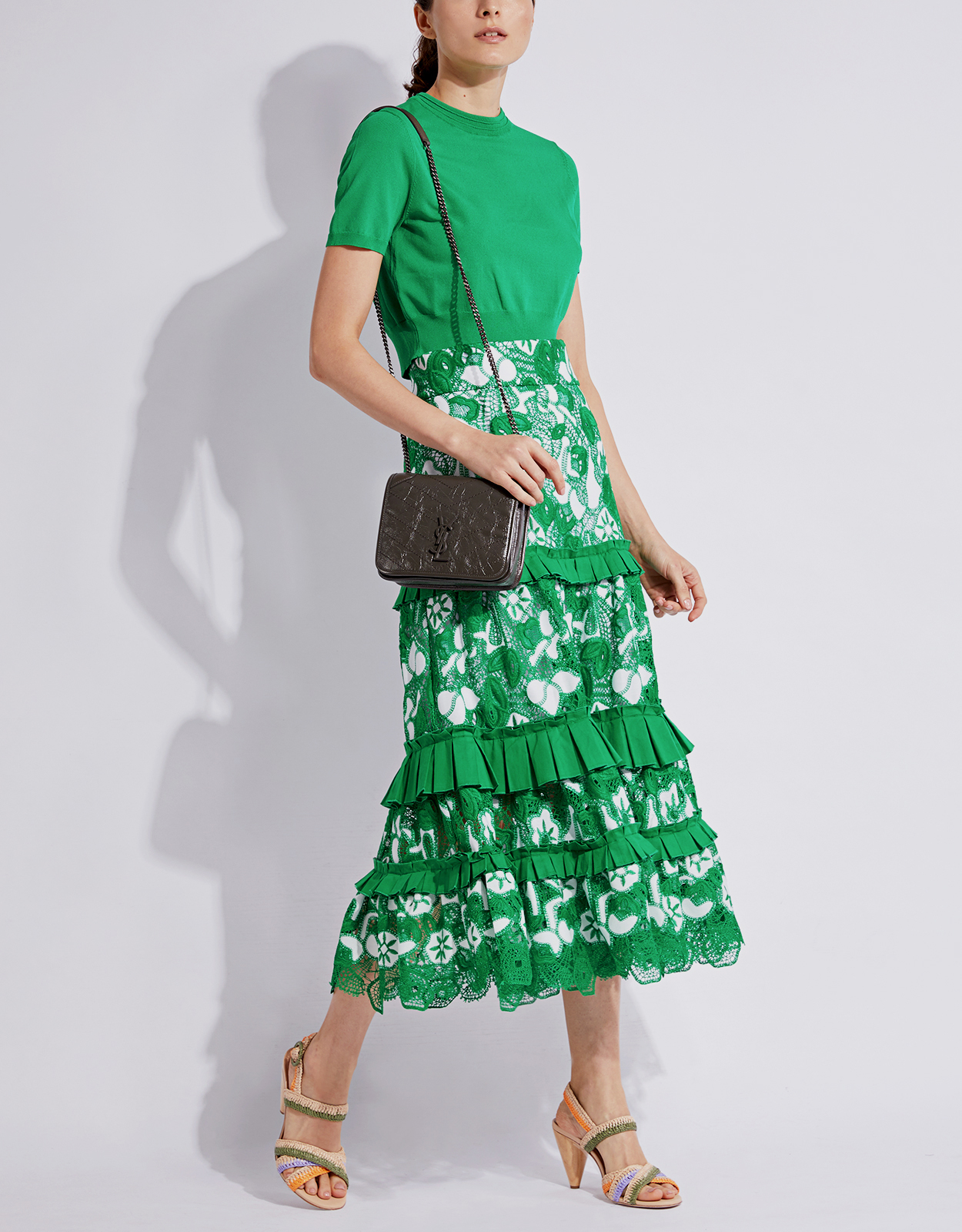 Alexis Marsa Lace Ruffled Midi Skirt 