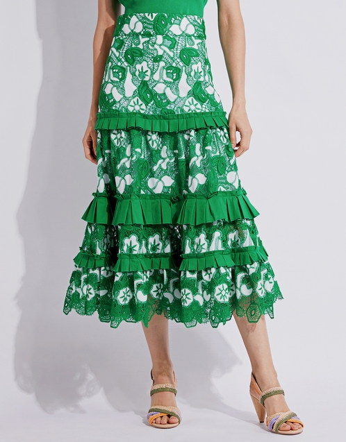 Alexis Marsa Lace Ruffled Midi Skirt 