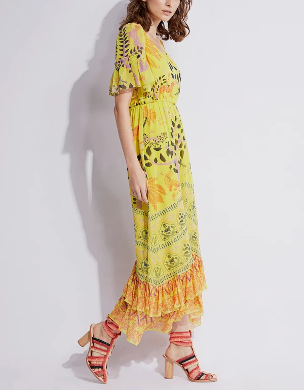 Saloni Pippa Printed Silk Midi Dress