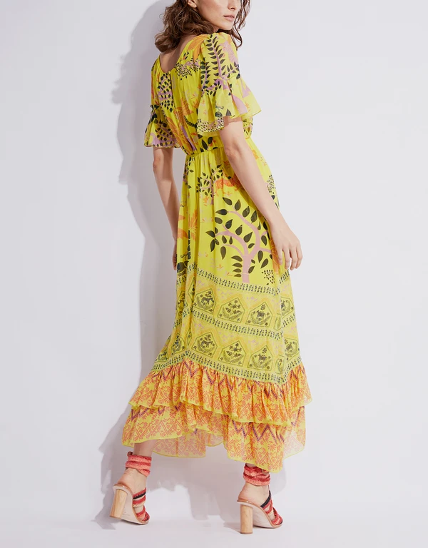 Saloni Pippa Printed Silk Midi Dress