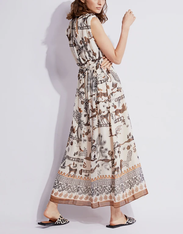 Saloni Sinead Printed Silk Midi Dress