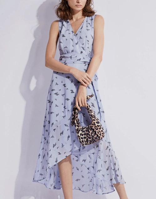 Floral Printed Georgette Wrapped Midi Dress