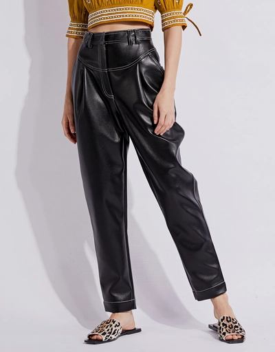 Faux Leather High-rise Tapered Pants 