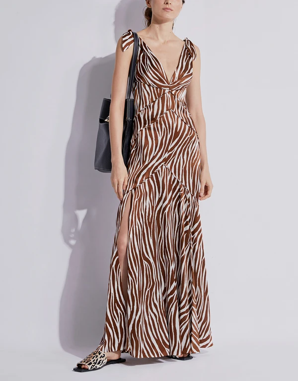 Diane Von Furstenberg Scarlette Zebra-print Satin Maxi Dress