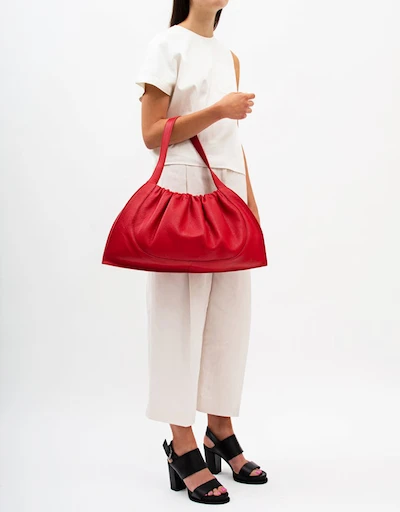 Ana Large Pebble Leather Tote Bag-Red