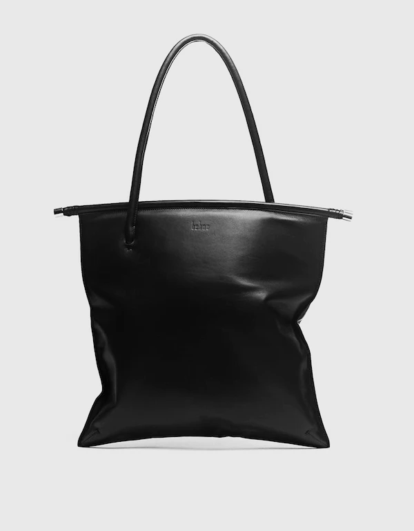 Frida Large Handcrafted Nappa Leather Flat Tote Bag-Black