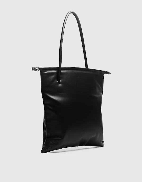 Frida Large Handcrafted Nappa Leather Flat Tote Bag-Black
