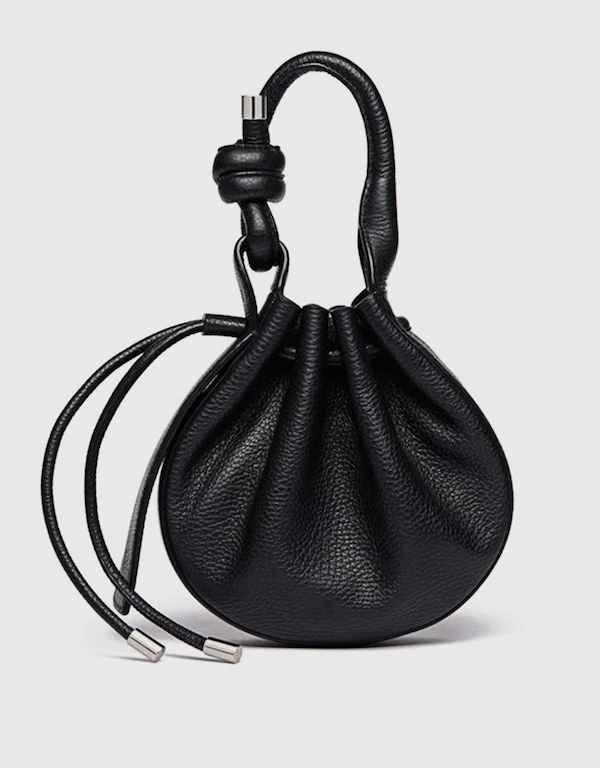 Behno Ina Mini Handcrafted Pebble Leather Crossbody Bucket Bag-Black