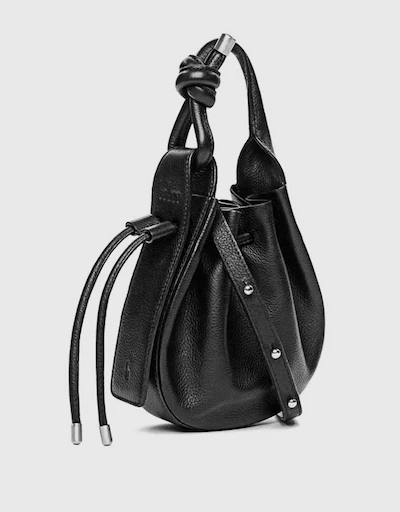 Ina Mini Handcrafted Pebble Leather Crossbody Bucket Bag-Black