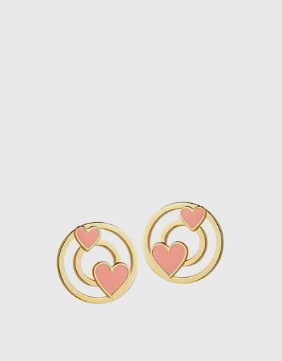 Modern Words Double Hearts 18ct Yellow Gold Vermeil Studs 