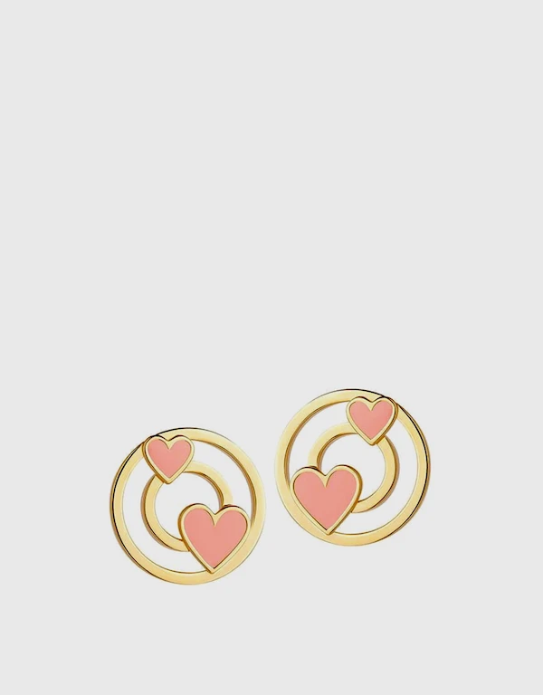 Ruifier Jewelry  Modern Words Double Hearts 18ct Yellow Gold Vermeil Studs 