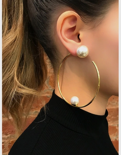 Large Hoop  with Affixed Pearls and Pearl Backs Earrings