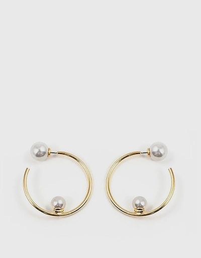 Small Hoop Affixed Pearls and Pearl Backs Earrings