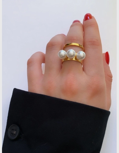 3 Pearl Double Band Ring