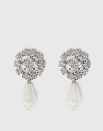 Crystal Flower and Pearl Earrings