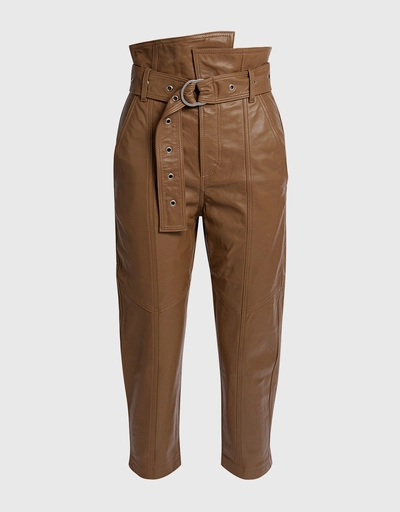 Lamb Leather Anniston Belted High-rise Cropped Pants