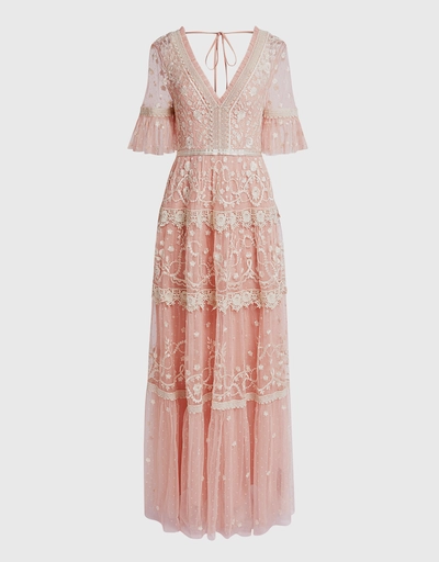Midsummer V-neck Floral Lace Maxi Dress