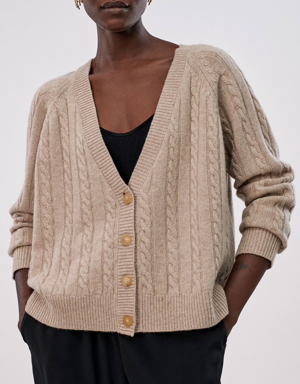 cropped cable knit cardigan